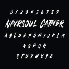 Obraz premium Grungy Scratch Brush Script Font Alphabet and Numbers - Aggressive Urban Typeface