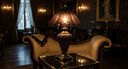 Art Deco Salon Interior with Lamp