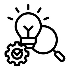 An icon representing research and development, creative thinking, and strategic solutions. Ideal for illustrating product development, business growth, and innovation strategies. (Outline Style)