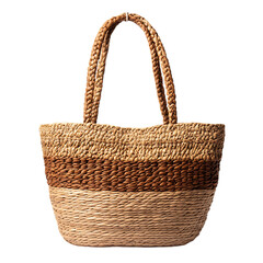 Bohemian Straw Tote Bag with Creative Woven Details Isolated on Transparent Background