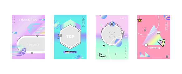 Creative, trendy and fun vector posters, holographic laser illustrations, high-saturation gradient colors, graphic design templates