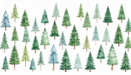 Obraz premium Watercolor woodland background with tiny trees.