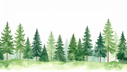 Obraz premium Watercolor woodland background with tiny trees.