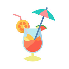 Refreshing Cocktail Icon – Glass with Straw and Umbrella Beach Drink Illustration

