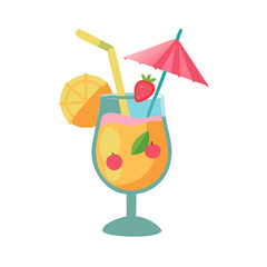 Refreshing Cocktail Icon – Glass with Straw and Umbrella Beach Drink Illustration


