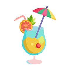 Refreshing Cocktail Icon – Glass with Straw and Umbrella Beach Drink Illustration

