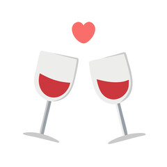 Two Clinking Wine Glasses with Heart isolated on transparent background

