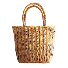 Elegant Straw Tote Bag with Refined Delicate Weaving Isolated on Transparent Background