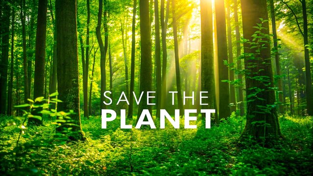 Lush green forest sunlight beams through trees nature conservation environmental protection save planet Earth - Powered by Adobe