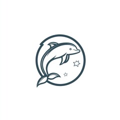 Leaping dolphin, night sky, ocean, marine life, logo design