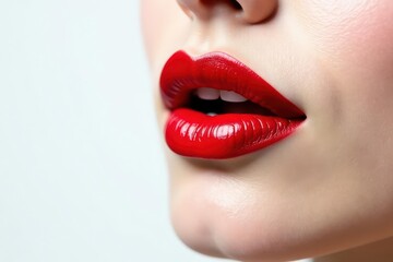 Obraz premium Close-up of vibrant red lipstick on stark white , white background, vibrant