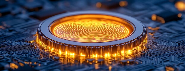 Circuit board glows, digital future