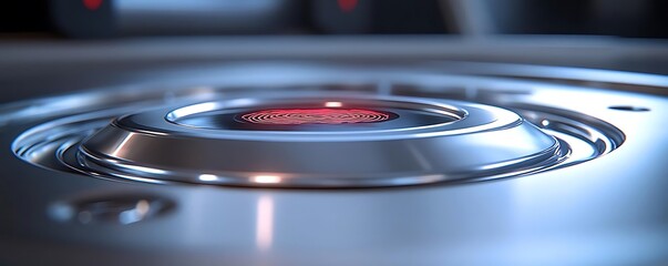 Red light in metallic device, close-up