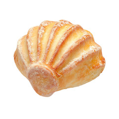 A single concha bread roll with a pink, shell-shaped crust pattern, resting on a clean white background, isolated [Transparent Background PNG].