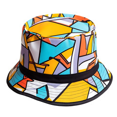 Bold Bucket Hat with a Striking Geometric Print Isolated on Transparent Background
