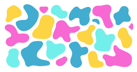 Abstract Organic Blob Shapes Set. Liquid Colorful Freeform Elements Collection. Random Asymmetric Vector Form Bubbles. Amoeba Fluid Stain Figures with Wavy Edges. Uneven Curvy Splash Spot Frames