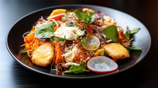 Vibrant Plate of Fresh Salad with Colorful Vegetables and Greens