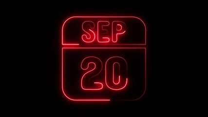Glowing neon 20 september icon isolated on black background.a neon sign with a calendar that says "20 DAYS". HD Video motion graphic animation