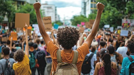 Crowd of demonstrators advocating for social change. 