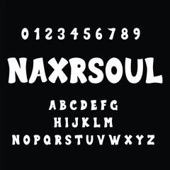 Bold Bubble Cartoon Font Alphabet and Numbers on Black Background