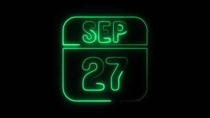Glowing neon 27 september icon isolated on black background.a neon sign with a calendar that says "27 DAYS". HD Video motion graphic animation