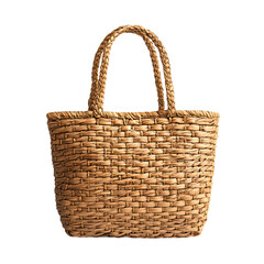 Natural Straw Tote Bag with a Finely Woven Finish Isolated on Transparent Background