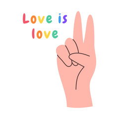 LGBTQ heart and hand. Love is love. Symbol of LGBTQ pride community. Vector illustration.
