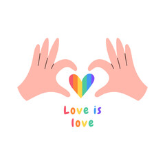 LGBTQ heart and hand. Love is love. Symbol of LGBTQ pride. Vector illustration.