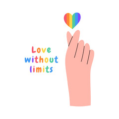 LGBTQ heart and hand. Love without limits. Symbol of LGBTQ pride community. Vector illustration.