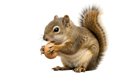 Isolated Squirrel Eating Nut on White Background
