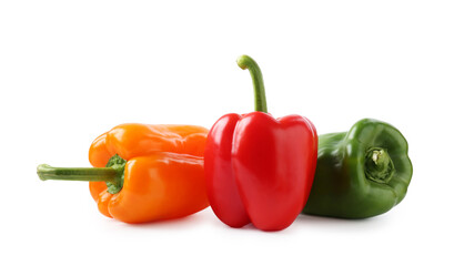 Ripe colorful bell peppers isolated on white