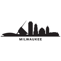 Obraz premium Milwaukee skyline horizontal banner. Black Milwaukee, Wisconsin. Vector template for your design. Vector black silhouette. with white background