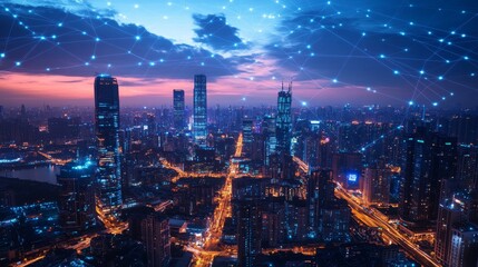 Obraz premium Night City Skyline Illuminated with Efficient LED Technology