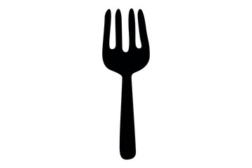 Simple black silhouette of a four tined fork isolated on a white background
