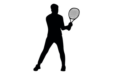 Vector art of Silhouette of a tennis player with racket isolated on white background