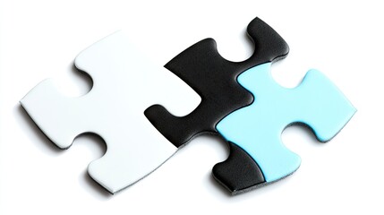 Obraz premium Interlocking puzzle pieces in white, black, and light blue.