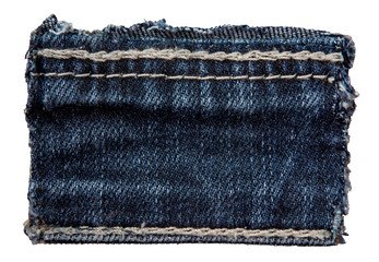 Piece of torn denim on a white background. Denim texture