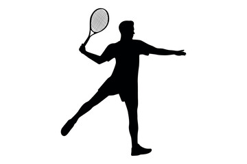 Vector art of Silhouette of a tennis player with racket isolated on white background