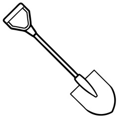 Garden shovel in black outline style with sharp blade design  