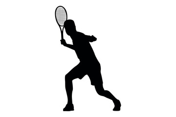 Silhouette of a male tennis player in action hitting a forehand shot
