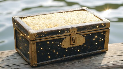 Treasure chest, gold, river, dock, wealth