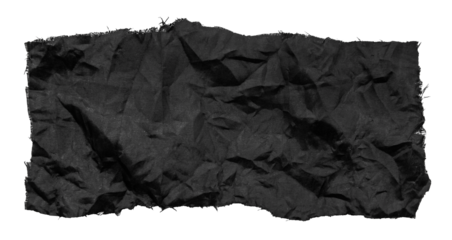 A piece of torn black fabric on a white background. Textile isolate