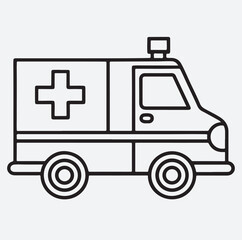 ambulance line art silhouette vector art illustration, ambulance car vector illustration