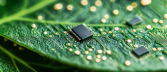 Green tech Circuit board on leaf