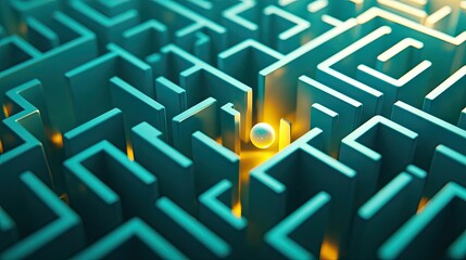 Intricate teal maze design with a glowing orb.