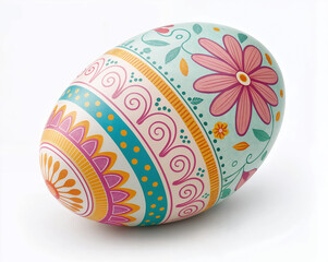 Decorated easter egg with floral and swirl patterns isolated on white background