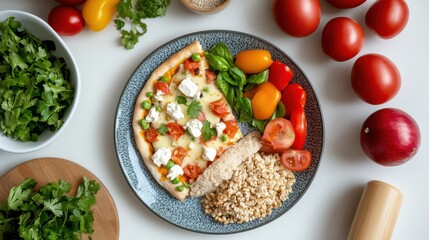 Vibrant Plate of Fresh Vegetables and Rice with Juicy Red Tomatoes