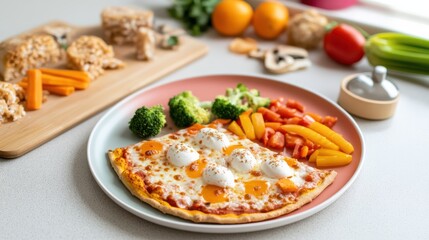 Delicious Plate of Eggs Carrots and Broccoli Served with Fresh Herbs