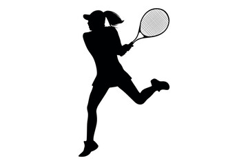 Silhouette of a woman playing tennis hitting a forehand shot with a racket