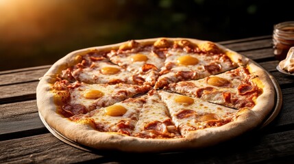 Delicious Cheese Pizza with One Slice Missing Invitingly on Wooden Table